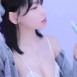 BJ 기룡이 하얀 레이스 달린 체크브라 가슴골