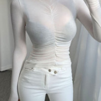 시스루 흰티 블랙 브라 잘록 허리 백바지