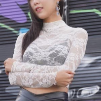 레이싱모델 김가온 흰 홀터넥 원피스 속바지 시스루 레이스속 블랙 브라